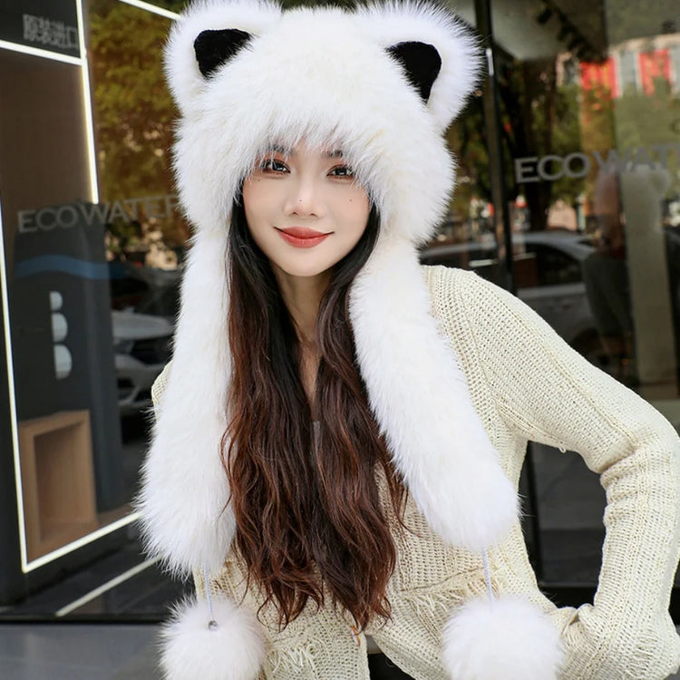 Women's Winter Hats Fox Fur Flight Hats Ushanka Hats For Women Winter Outdoor Windproof And Warm Plush Outdoor Hats For Skiing