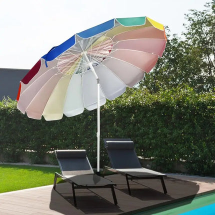 Ombrellone da Spiaggia 2,45m con 8 Stecche in Fibra di Vetro Regolabili, Resistente al Vento, Portatile, con Borsa per il Trasporto, per Spiaggia, Patio e Giardino