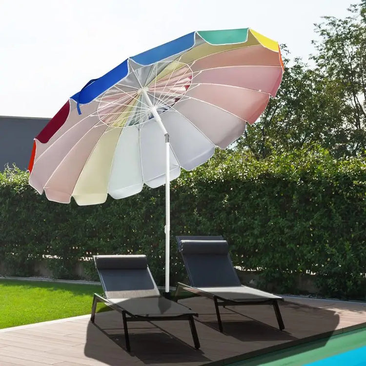 Ombrellone da Spiaggia 2,45m con 8 Stecche in Fibra di Vetro Regolabili, Resistente al Vento, Portatile, con Borsa per il Trasporto, per Spiaggia, Patio e Giardino