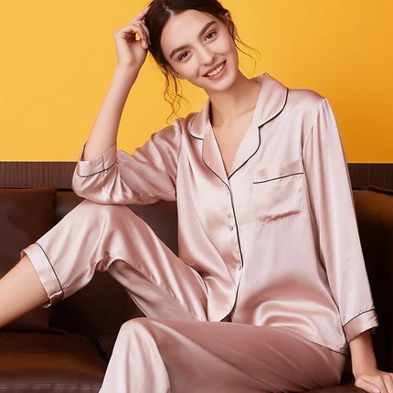 Pigiama di seta di gelso 100% donna estate inverno primavera a maniche lunghe in due pezzi coppia servizio a domicilio pigiama di seta per signora