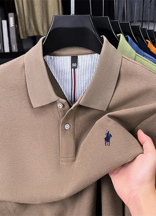 Polo à manches longues de marque haut de gamme 100 % coton, nouveau t-shirt décontracté à revers pour homme d'affaires, confort de luxe avec broderie Paul poney