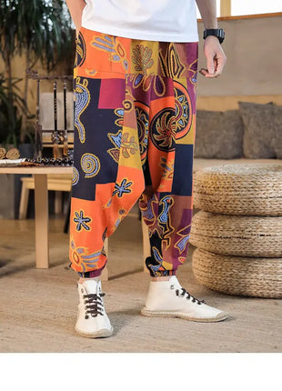 Pantaloni Harem da Uomo 2026 Stile Retrò con Stampa, Pantaloni Jogger Larghi e Comodi con Cavallo Ribassato, Stile Nepal Oversize, Pantaloni Casual da Uomo con Cavallo Ribassato