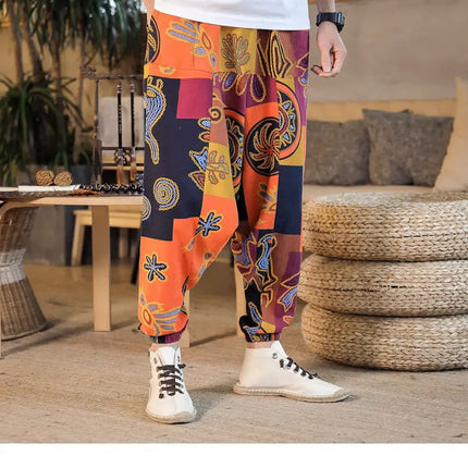 Pantaloni Harem da Uomo 2026 Stile Retrò con Stampa, Pantaloni Jogger Larghi e Comodi con Cavallo Ribassato, Stile Nepal Oversize, Pantaloni Casual da Uomo con Cavallo Ribassato