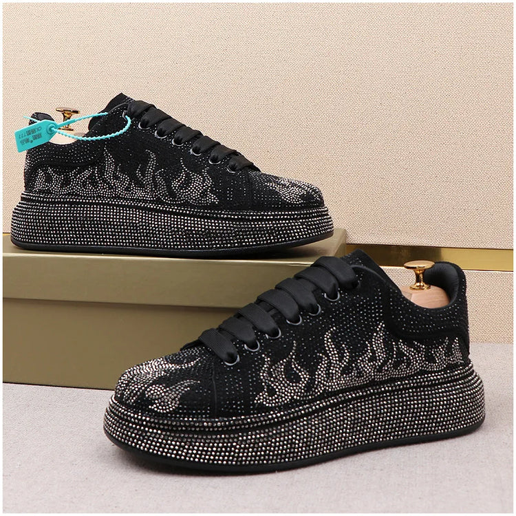 Luxury Designer Men's Rhinestone Thick Bottom Everyday All Match Shoes Causal Flats Loafers Ms Moccasins Sports Walking Sneakers