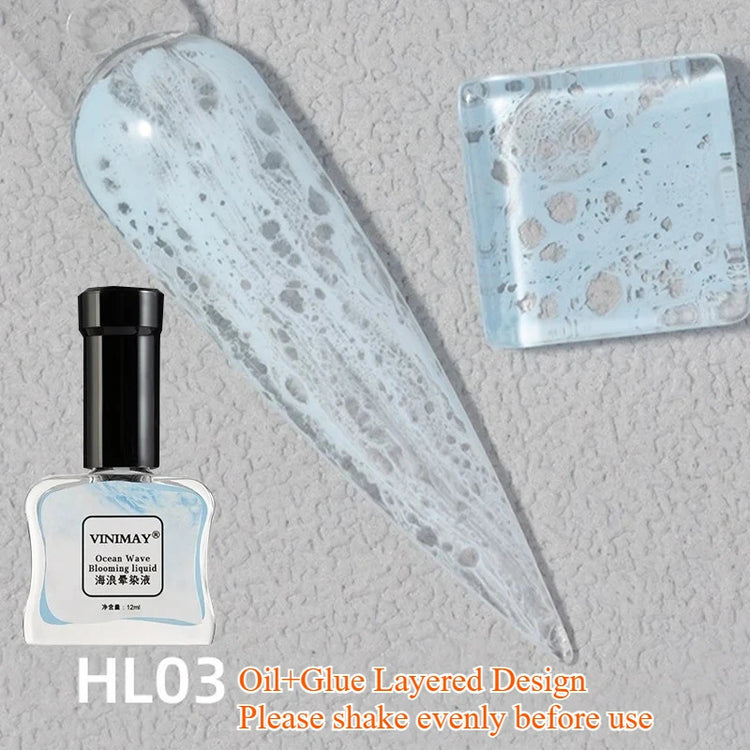 Ocean Wave Marble Nail Art Liquid, Bubble Smoke Effect Blending Gel Polish, Watercolor Ink Gradient Amber Jelly for DIY Manicure