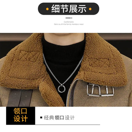 High-quality Faux Fur Leather Jackets Men Splicing Pockets Trend Casual Motorcycle Bike Jacket Winter Thick Warm Coat Streetwear
