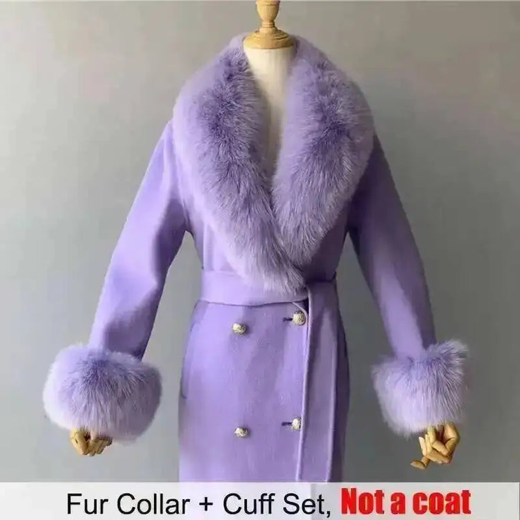 Real Fur Collar And Cuffs Set Winter Coat Accessories Women Fluffy Large Fur Shawl Neak Warm Fox Fur Scarf Furry Scarves Female