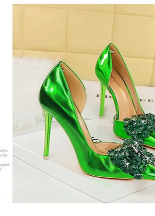 BIGTREE Scarpe con fiocco in strass Décolleté da donna Scarpe da banchetto di lusso Tacchi alti sexy Scarpe da festa con tacco a spillo da donna di grandi dimensioni 41 42 43