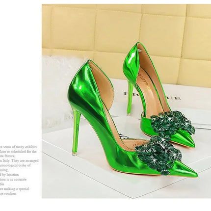 BIGTREE Scarpe con fiocco in strass Décolleté da donna Scarpe da banchetto di lusso Tacchi alti sexy Scarpe da festa con tacco a spillo da donna di grandi dimensioni 41 42 43