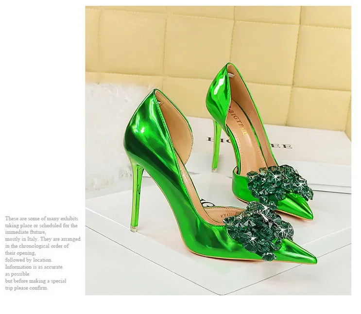 BIGTREE Scarpe con fiocco in strass Décolleté da donna Scarpe da banchetto di lusso Tacchi alti sexy Scarpe da festa con tacco a spillo da donna di grandi dimensioni 41 42 43