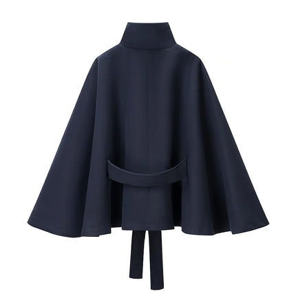 5 Colors New Autumn High Collar Woolen Cape Coat Tie Bow Sashes Long Bat Sleeve Front Buttons Cloak Shawl Jacket Loose Outerwear