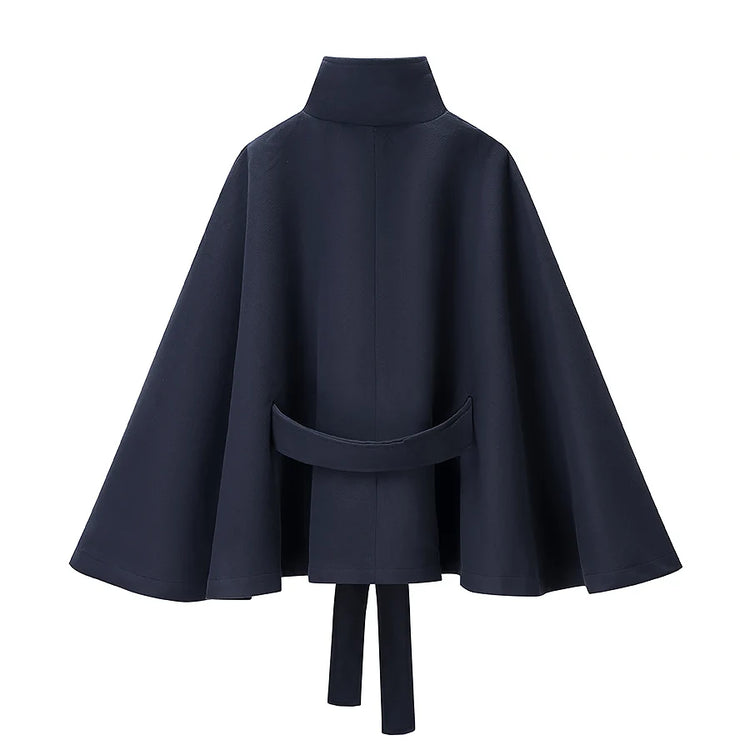 5 Colors New Autumn High Collar Woolen Cape Coat Tie Bow Sashes Long Bat Sleeve Front Buttons Cloak Shawl Jacket Loose Outerwear