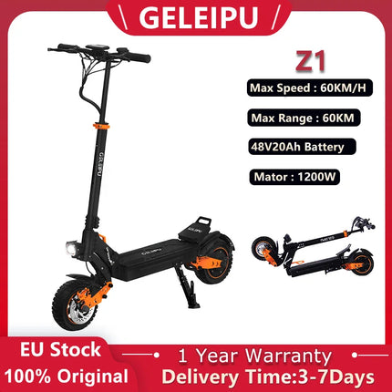 Monopattino Elettrico Pieghevole GELEIPU Z1, Motore 1200W, Batteria 48V20Ah, Velocità Massima 60KM/H, Pneumatici da 10 Pollici, Autonomia 60KM, Freno a Disco