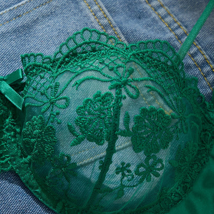 Lady Floral Embroidery Lingerie Set Women Sheer Bra and Brief Underwear Set Satin Sexy Intimates Underwear