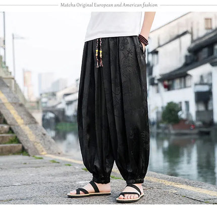 Vendite calde Pantaloni Da Uomo 2024 Nuovo Drago di Seta del Ghiaccio Fiore Scuro Bloomers Moda Allentata Gamba Larga Casual di Alta Qualità Pantaloni Maschili di Marca