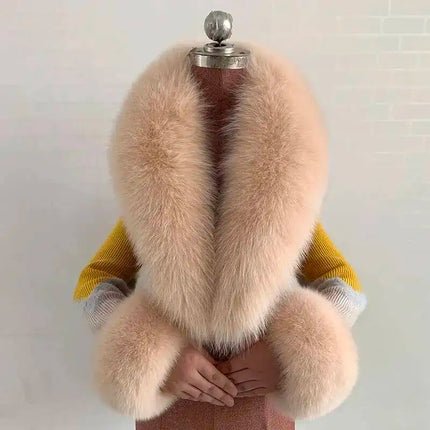 Real Fur Collar And Cuffs Set Winter Coat Accessories Women Fluffy Large Fur Shawl Neak Warm Fox Fur Scarf Furry Scarves Female