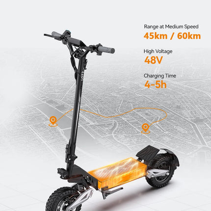 18Ah Monopattino Elettrico, OOTD T10, Motore Max 900W e Batteria 18Ah/13.5Ah, Autonomia 45-60km, Ruote All-Terrain da 11 Pollici platinumshop