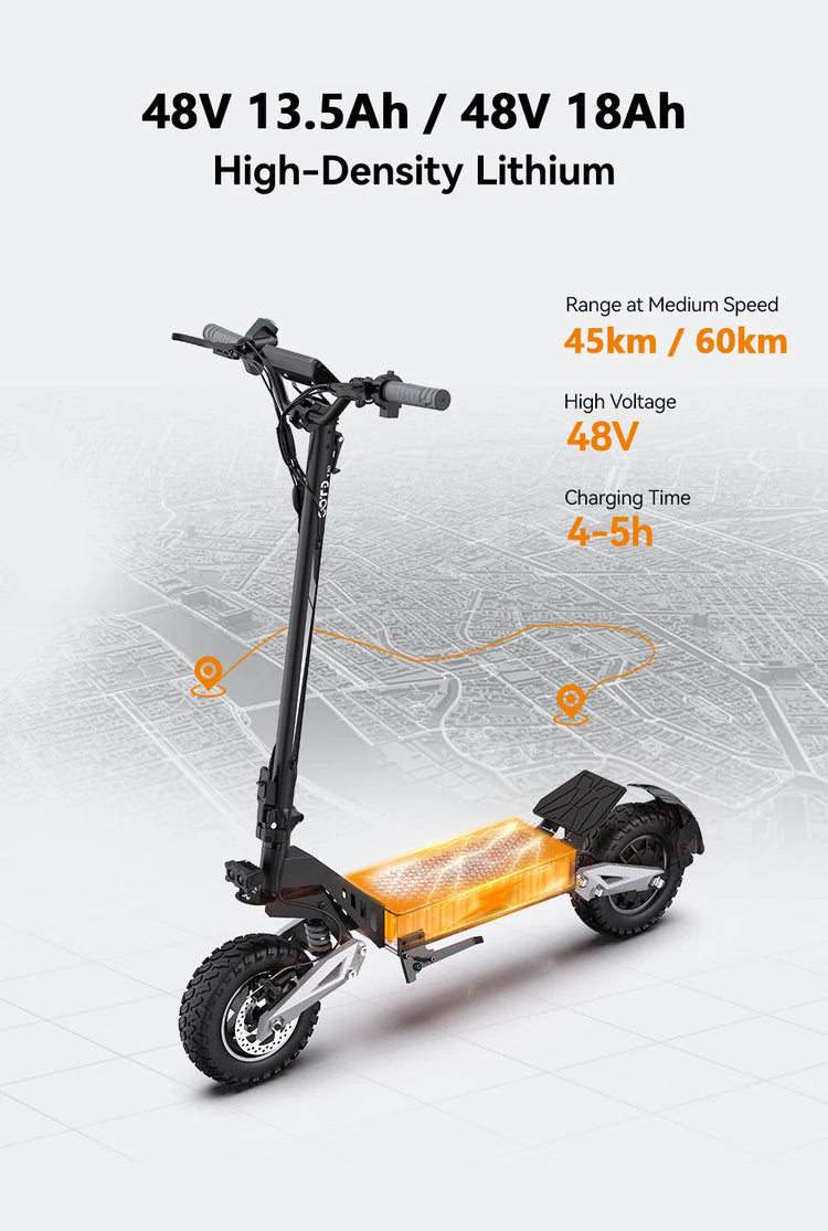 18Ah Monopattino Elettrico, OOTD T10, Motore Max 900W e Batteria 18Ah/13.5Ah, Autonomia 45-60km, Ruote All-Terrain da 11 Pollici platinumshop