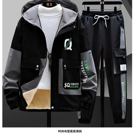 Winter Outfits Men Thick Warm Tracksuit Set Men Fashion Clothing SportswearJacket Pants 2 Piece Fleece Lined Sets