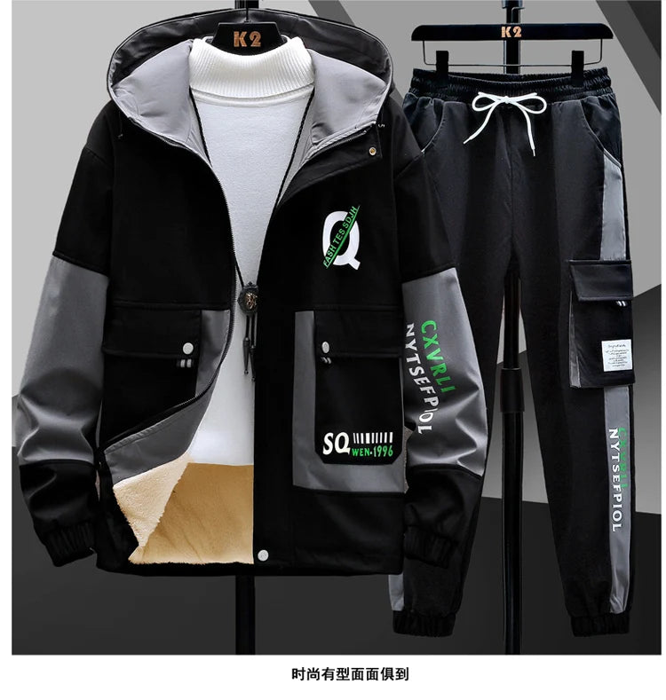 Winter Outfits Men Thick Warm Tracksuit Set Men Fashion Clothing SportswearJacket Pants 2 Piece Fleece Lined Sets
