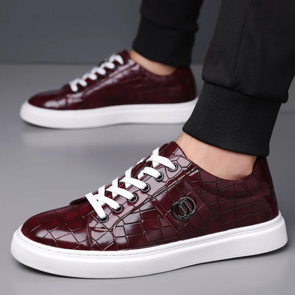 Popular crocodile pattern men's thick soled casual board shoes, trendy, breathable high-end, business plus size shoes (38-48)