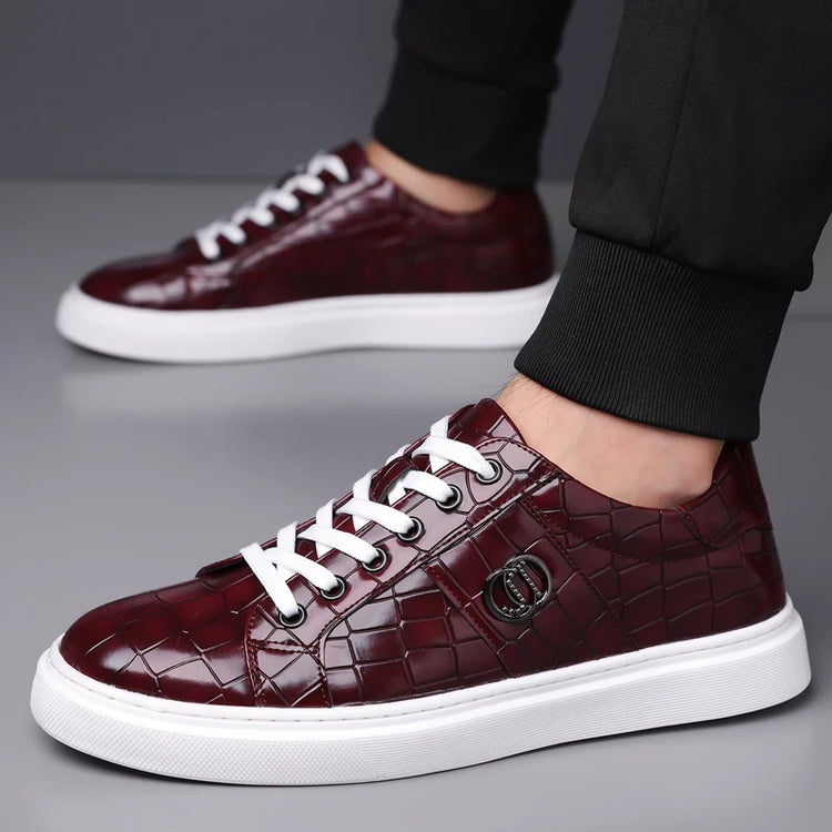 Popular crocodile pattern men's thick soled casual board shoes, trendy, breathable high-end, business plus size shoes (38-48)