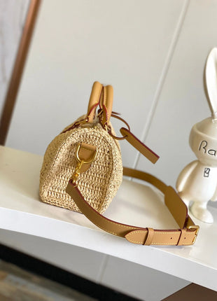 Borsa Mini Boston in Rafia, Borsa di Lusso Multiuso