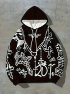 Gothic Cross Graffiti Hoodie Men Women Black Chain Rose Print Casual Pullover Hooded Sweatshirt Hip Hop Sport Streetwear Tops