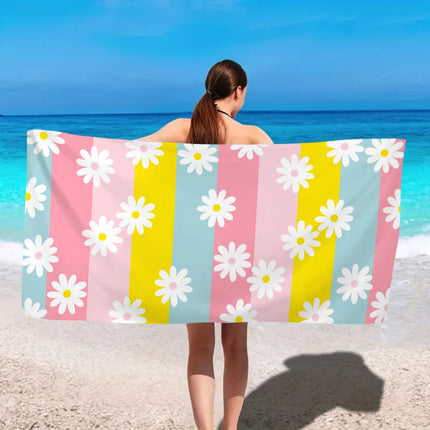 Asciugamano da spiaggia grande bohémien da 1 pezzo, telo da bagno stampato con fiori a righe, nuoto all'aperto, vacanze, telo da mare da campeggio