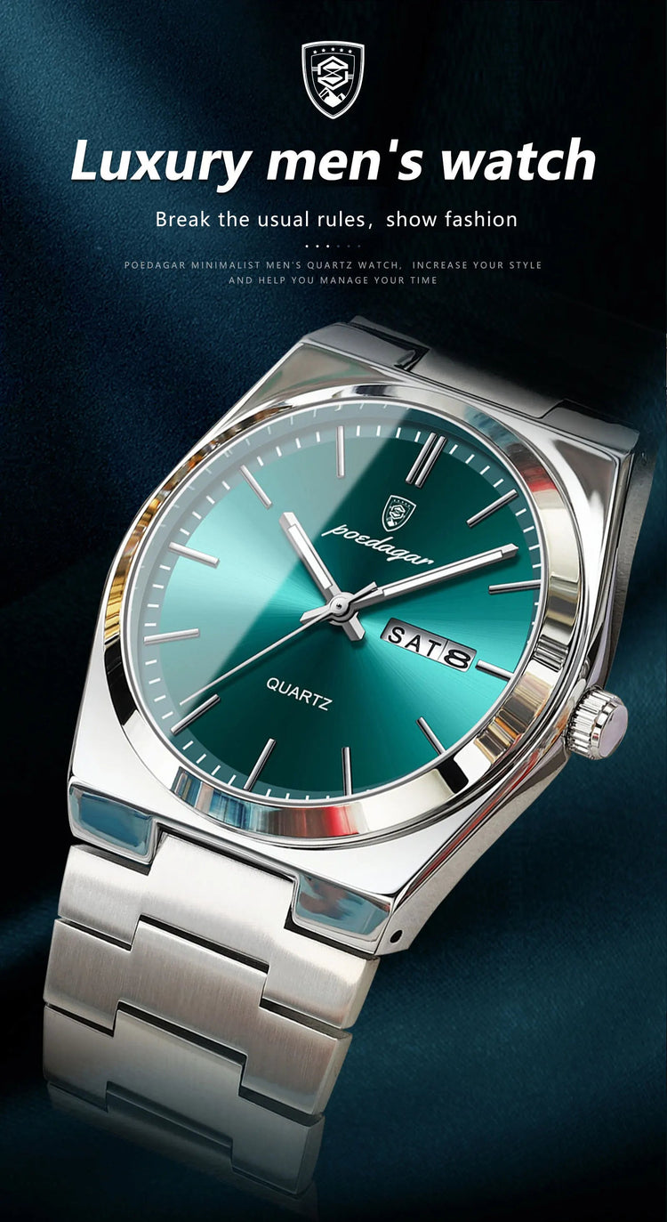 POEDAGAR Orologi da uomo di lusso Impermeabile luminoso Data Settimana Orologio da uomo in acciaio inossidabile Moda casual Orologio da polso da uomo al quarzo Reloj platinumshop