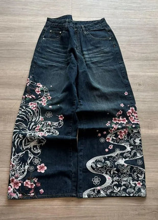 Nuovi Jeans Baggy Oversize con Ricamo a Motivo Tigre, Stile Y2K, Gotico, Harajuku, Hip Hop, Pantaloni Larghi Casual Femminili
