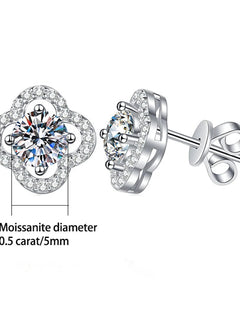 925 Sterling Silver 0.5 Carat x 2 Four-Leaf Moissanite Stud Earrings - Classic and Simple Style, Per