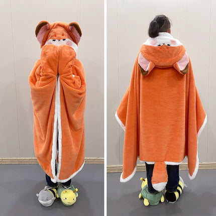 Anime Fox Cloak Fox Cape Cartoon Cloak Coral Fleece Keep Warm Air Blankets Cosplay Costumes Lovely Soft Birthday Valentine Gifts
