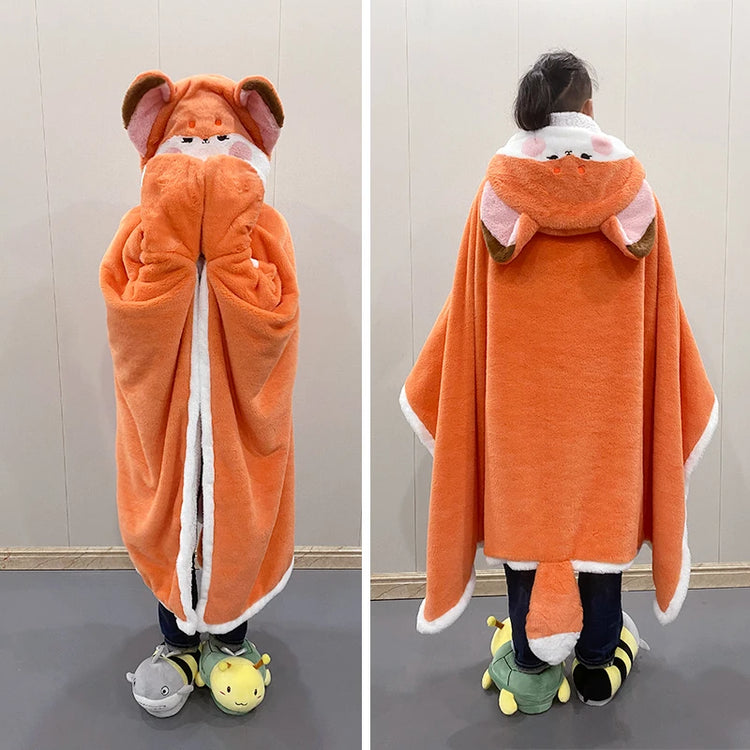 Anime Fox Cloak Fox Cape Cartoon Cloak Coral Fleece Keep Warm Air Blankets Cosplay Costumes Lovely Soft Birthday Valentine Gifts