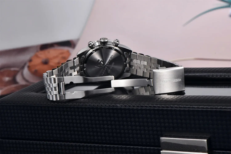 PAGANI DESIGN 2026 Nuovo BB Flamingo Orologio Cronografo Sportivo di Lusso al Quarzo da Uomo con Vetro Zaffiro AR, Impermeabile 100M, Orologio da Polso alla Moda con Cinturino in Acciaio Inossidabile per Uomo, Magazzino Local
