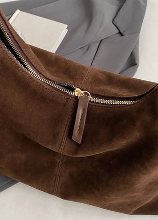 Women Suede Shoulder Bag with Zipper Hobo Bags Large Capacity Handbag Slouchy Bag Commuter Travel Bag Purses and Handbags PlatiNum