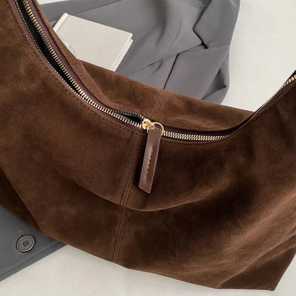 Women Suede Shoulder Bag with Zipper Hobo Bags Large Capacity Handbag Slouchy Bag Commuter Travel Bag Purses and Handbags PlatiNum