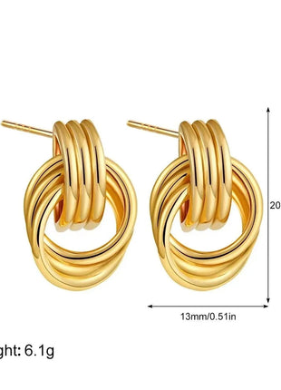 Orecchini a Perno Geometrici a Forma di C Multistrato Placcati in Oro 18K, Antiruggine, in Acciaio Inossidabile per Donne platinumshop
