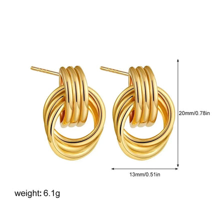 Orecchini a Perno Geometrici a Forma di C Multistrato Placcati in Oro 18K, Antiruggine, in Acciaio Inossidabile per Donne platinumshop