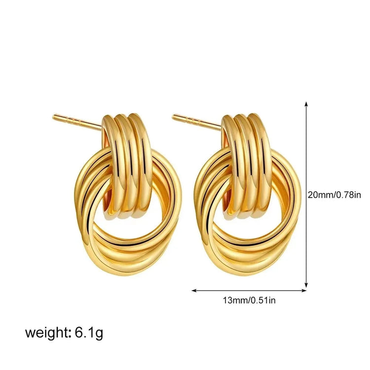 Orecchini a Perno Geometrici a Forma di C Multistrato Placcati in Oro 18K, Antiruggine, in Acciaio Inossidabile per Donne platinumshop