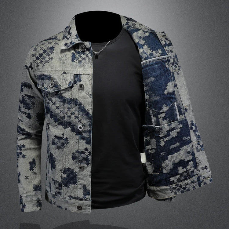Brand Retro Denim Jacket for Men 2025 Spring Fashion Jacquard Casual Denim Jackets Social Hip-hop Streetwear Cowboy Coats