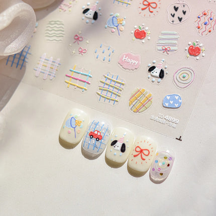 1Pcs 5D Graffiti Kitten Puppy Nail Art Sticker Lovely Lines Animal Cat Embossed Nail Slider Self-Adhesive Cat/Dog Manicure Decal