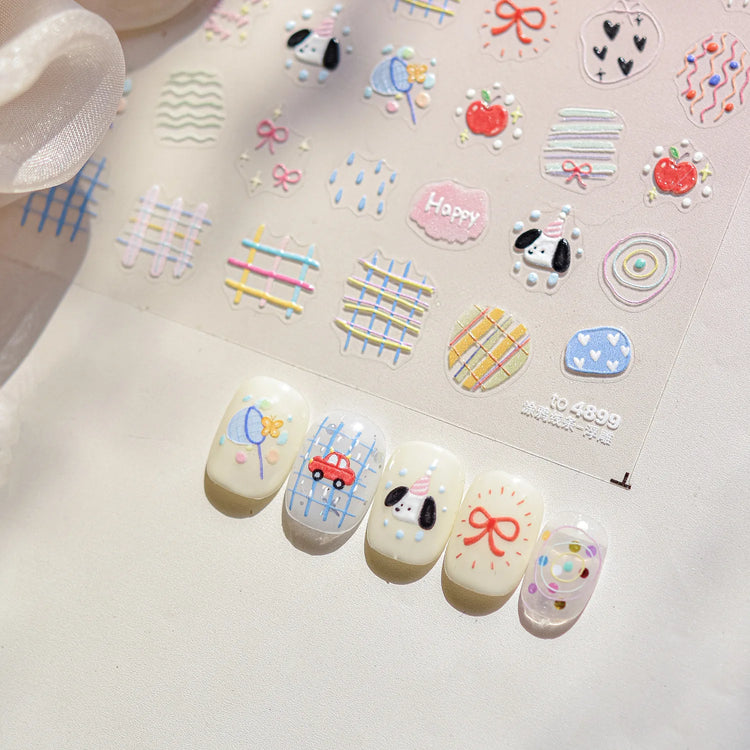 1Pcs 5D Graffiti Kitten Puppy Nail Art Sticker Lovely Lines Animal Cat Embossed Nail Slider Self-Adhesive Cat/Dog Manicure Decal
