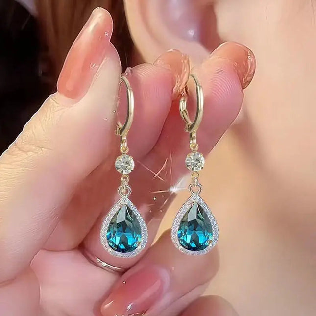 Korean Fashion Zircon Water Drop Earrings for Women Shiny Crystal Long Pendant Dangle Earring Girls Wedding Party Jewelry Gifts PlatiNum