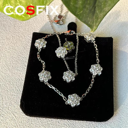 Moissanite Stud Earrings for Women Luxury Women Full Moissanite Stud Earrings Flower D Color Women's Moissanite Set Jewerly PlatiNum