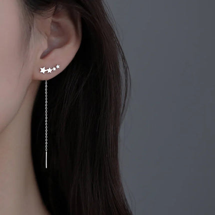 Ventfille 925 Sterling Silver Star Earring for Women Girl Simple Tassels Chain Fashion Office Jewelry Gift Dropshipping PlatiNum
