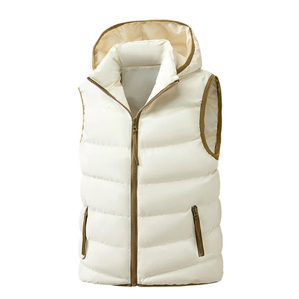 2026 Fall Winter New Men's Fashion Puffer Vest Sleeveless Warm Jacket Hooded Collar Casual Outdoor Waistcoat Plus Size L-5XL