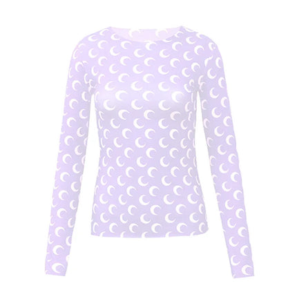 Nuova Maglietta Donna in Rete Stampata, Moda Primavera-Autunno, Casual a Maniche Lunghe, Protezione Solare, Strato Interno in Seta Ghiacciata