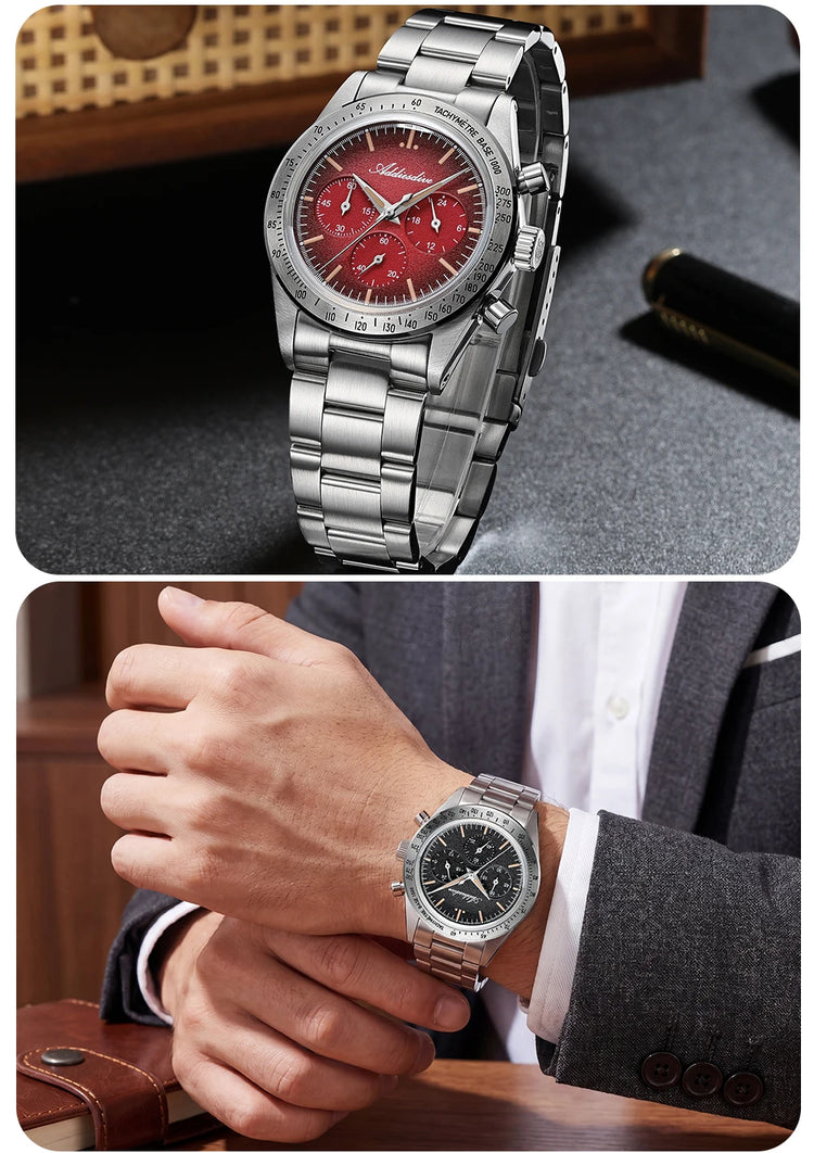 ADDIESDIVE Watch New 37mm Chronograph Men Quartz Wristwatch Domed Glass 316L Stainless Steel 100m Waterproof C3 Luminous AD2552