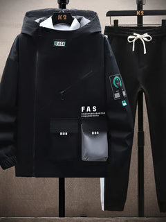 Autumn Men Tracksuit Casual Spring Sportswear Hooded patchwork Jackets Pants 2 Piece Sets Hip Hop Running Sports Suit